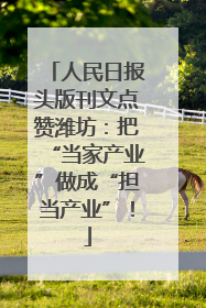 人民日报头版刊文点赞潍坊：把“当家产业”做成“担当产业”！