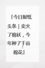 今日报纸头条｜卖火了棉袄，今年种了千亩棉花